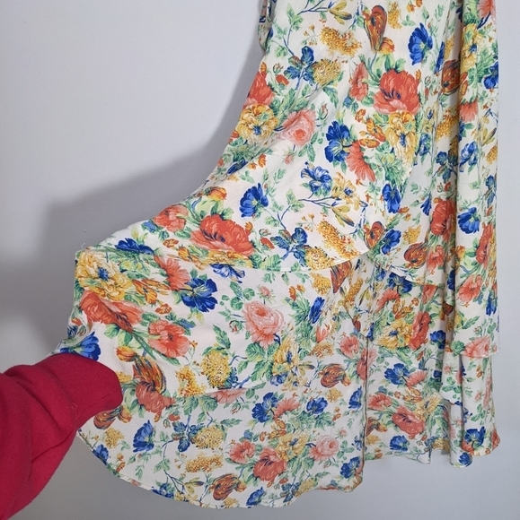 WAYF Olelander Floral High Low Wrap Midi Dress Surplice Cap Sleeve Flowy Size XS - Picture 7 of 15